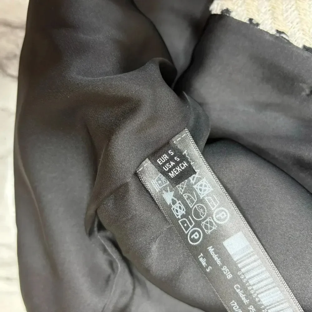 Massimo Dutti Black White textured Studio Jacket Plaid Coat size Small NWT